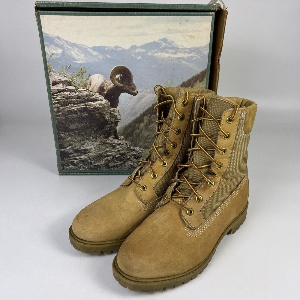 Vtg Rocky Boots Mens 9 Tan Hot Weather Nubuck Canvas Combat Hunting Hiking RB717
